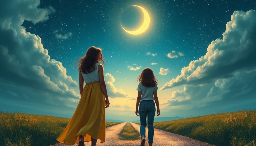 Choosing Better for Our Children: Two at a crossroads under starry sky.