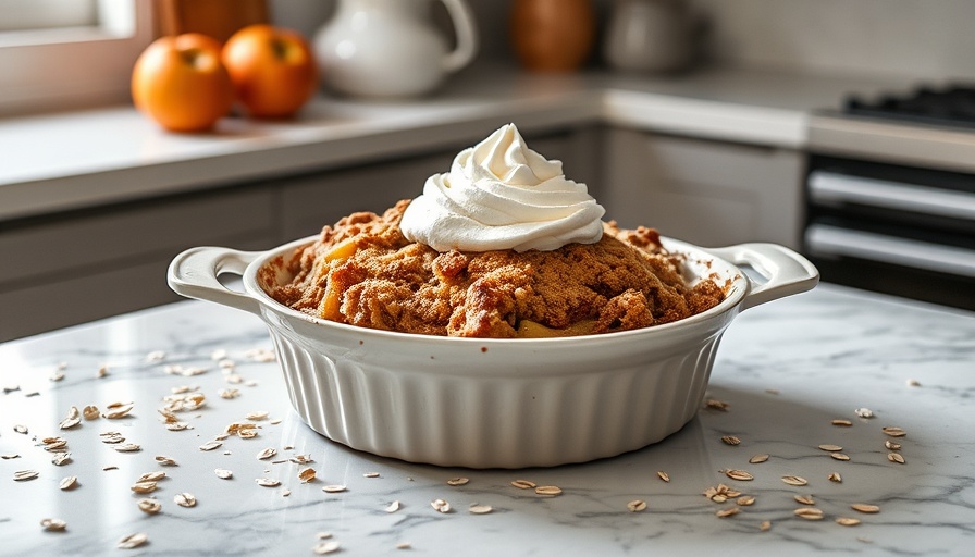 Apple Crumble Recipe: Homemade apple crumble with whipped cream.