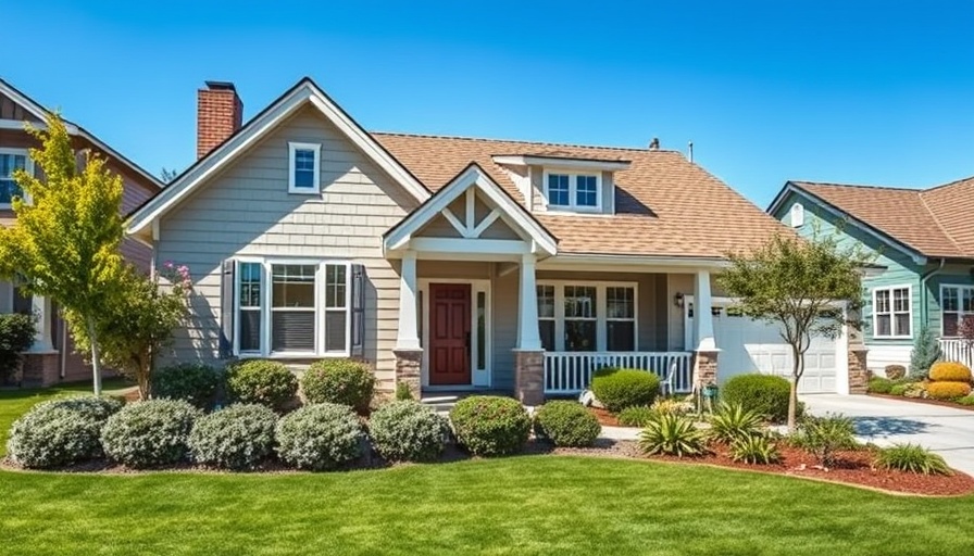 Modern suburban house in Dallas real estate market with manicured lawn and blue sky.