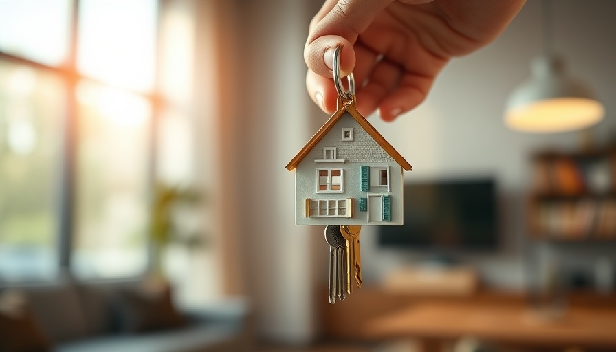 Hand holding house keychain, symbolizing first commercial real estate investment.