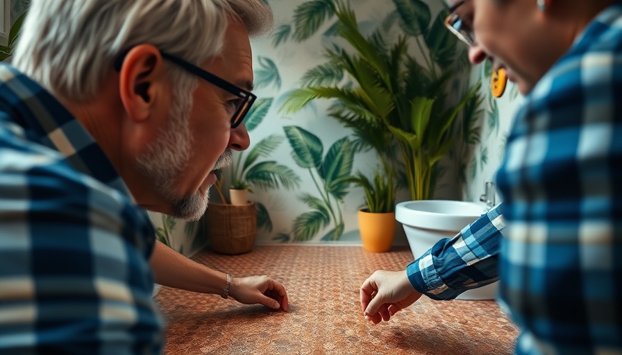 Penny flooring DIY project with man talking and woman laying coins.