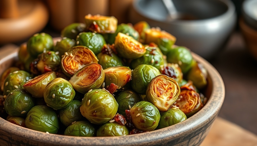 Roasted chili crunch Brussels sprouts with sesame seeds