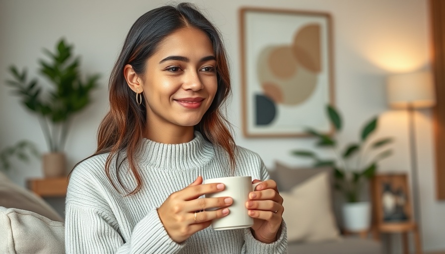 Calm woman enjoying Ayurvedic rituals for fall wellness, cozy setting.