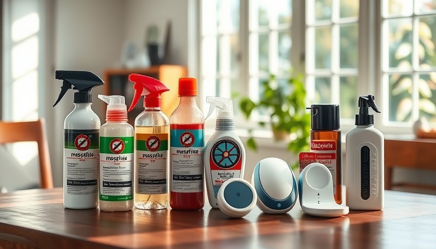 Various mosquito repellents for patios displayed indoors.