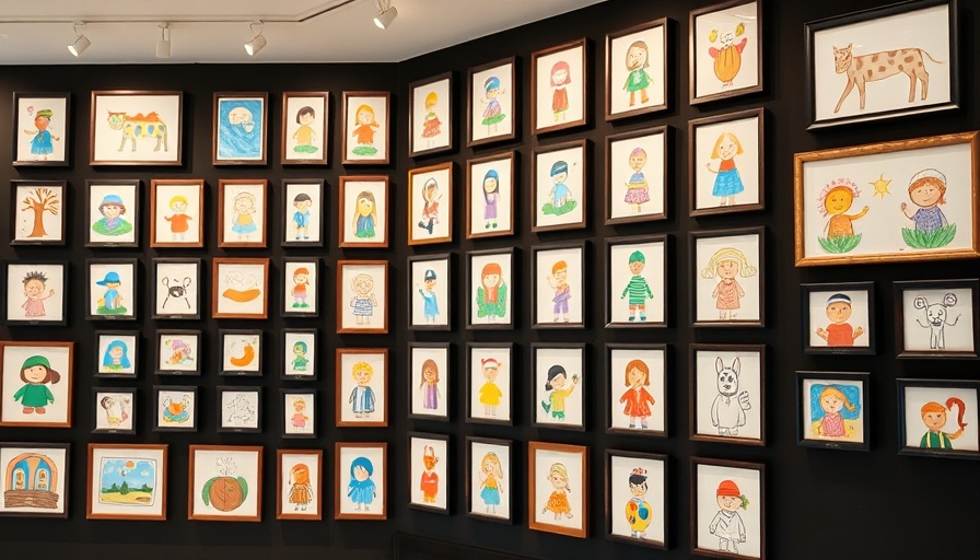 Framed children's artwork on wall, Sacramento response to homelessness display.