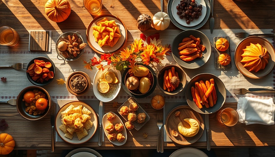 Elegant fall dinner party menu with diverse dishes on a table.