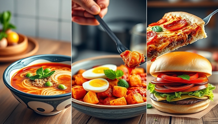 4 in 5 meal plan featuring diverse dishes like ramen, nutritious bowl, pizza, and burger.
