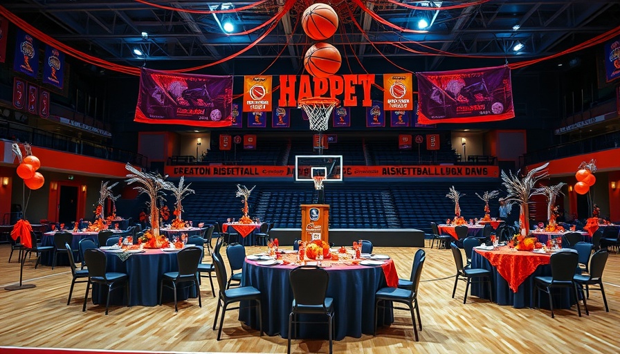 Basketball-themed event planning setup with decorations.