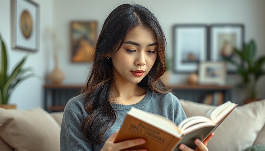 Woman reading on a sofa, inspiring short books to read, modern decor.