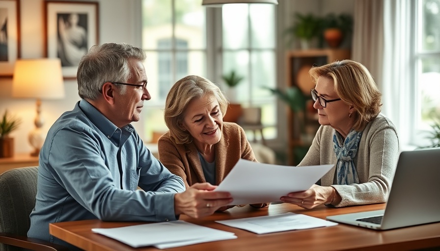 Mature couple consulting real estate agent about buying house contingent on selling.