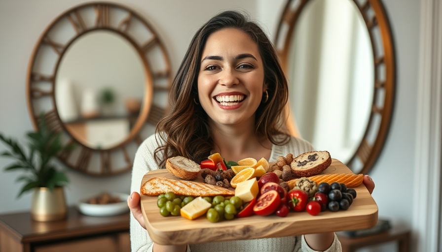 Smiling woman crafting charcuterie board indoors with wine pairings.