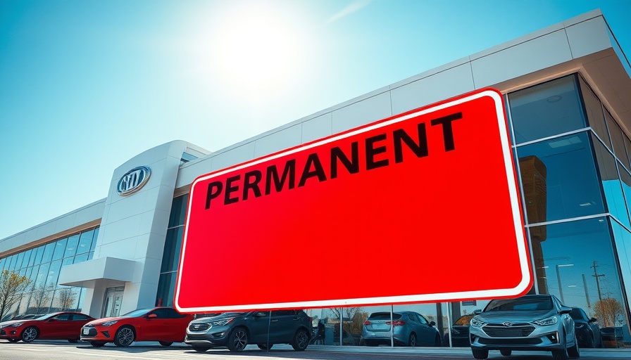 Car dealership closures: Permanently closed car dealership with red sign.