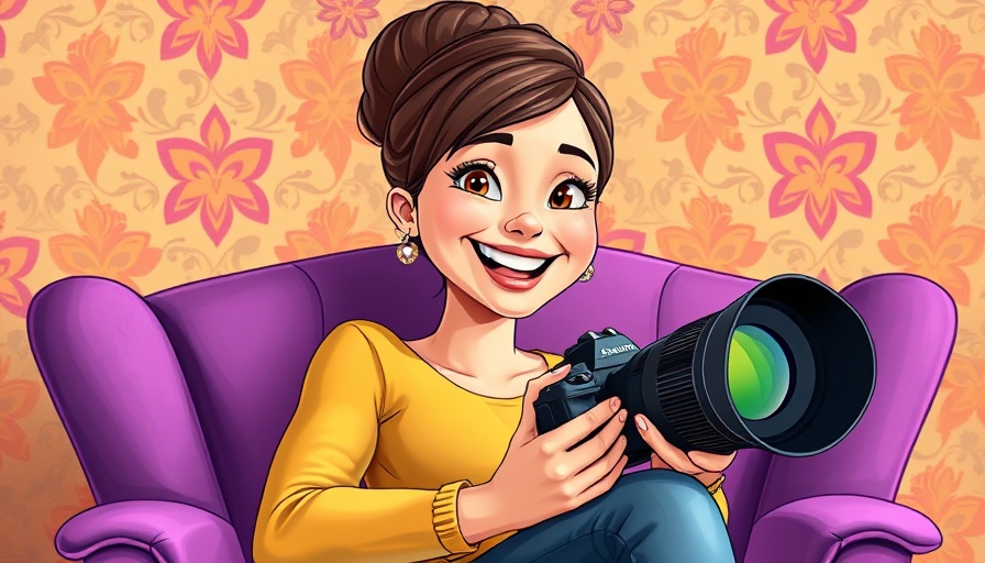Cheerful woman creating self-portraits for self-acceptance.