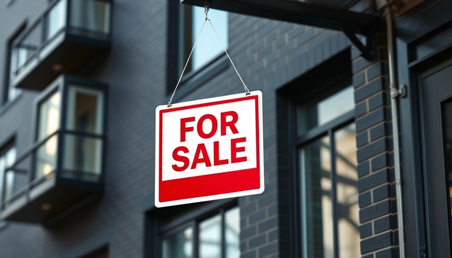 For sale sign in front of modern apartment, return to office housing dilemma.