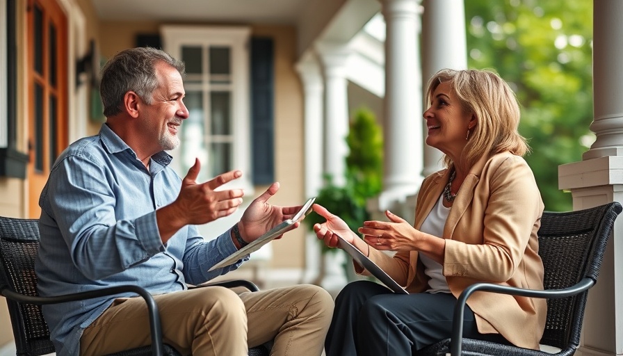 AI productivity discussion for real estate agents, two people on a porch.