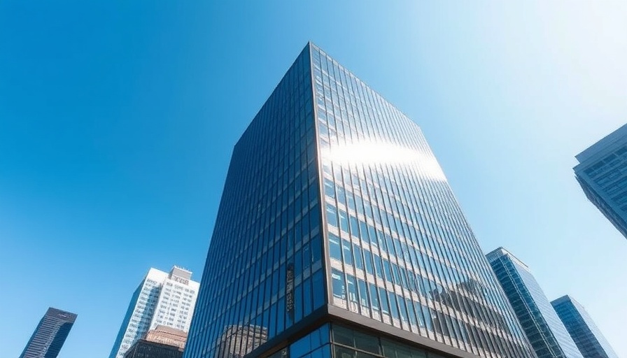Modern building in Manhattan against clear blue sky.