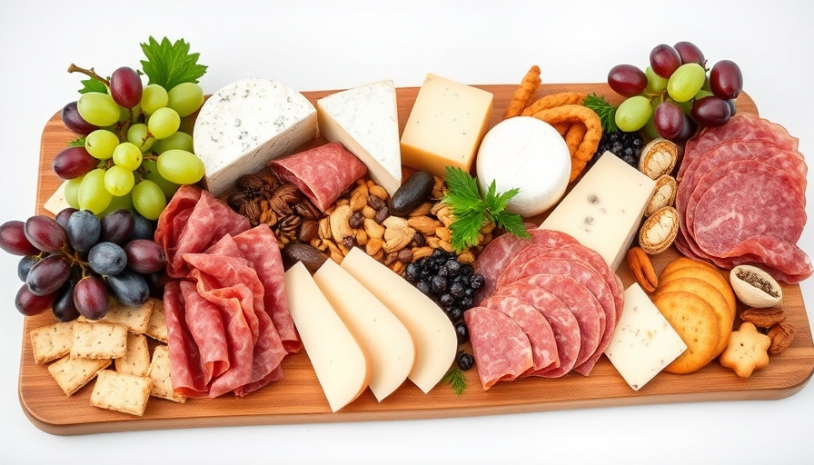 Craft the perfect charcuterie board with cheeses, meats, and grapes.