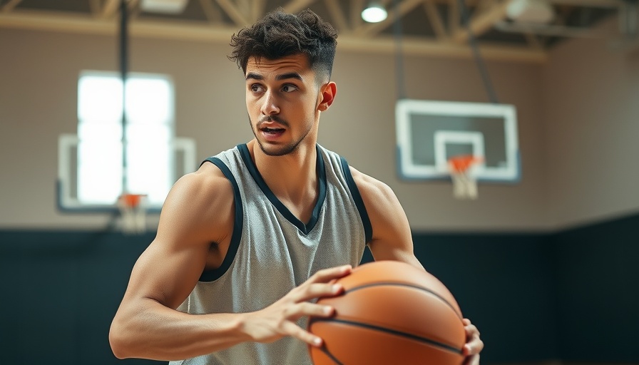Athlete practicing dribbling at NBA training camp indoors.