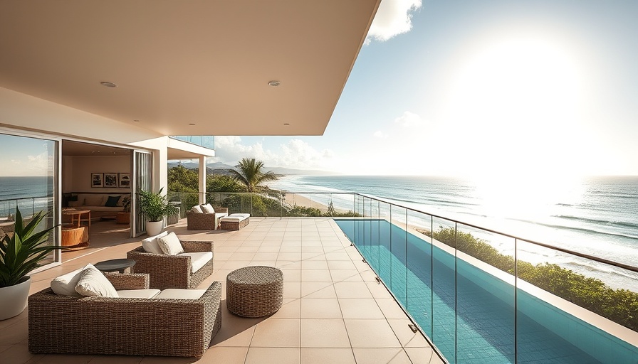 Luxurious Queensland beachfront patio with pool in auction listing.