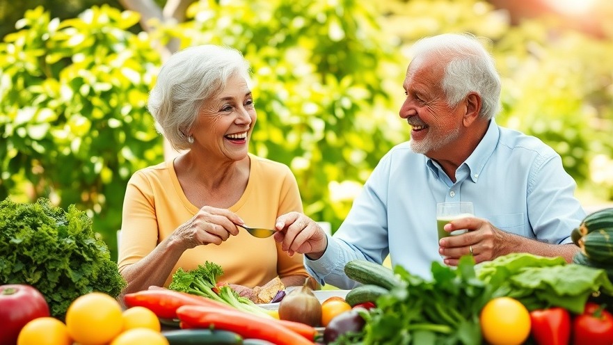 Elderly couple enjoying a healthy meal outdoors, promoting cognitive health and wellness lifestyle.