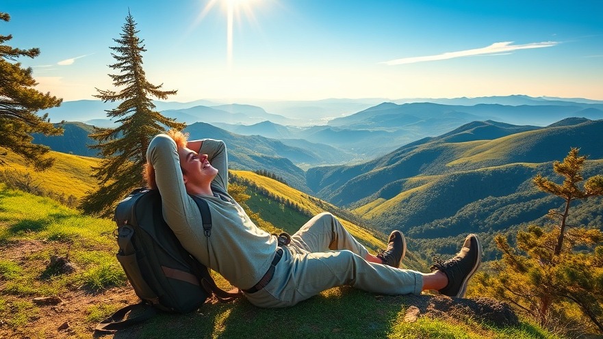 Traveler stretches in nature for neck and back pain relief, enjoying a vibrant mountain view.