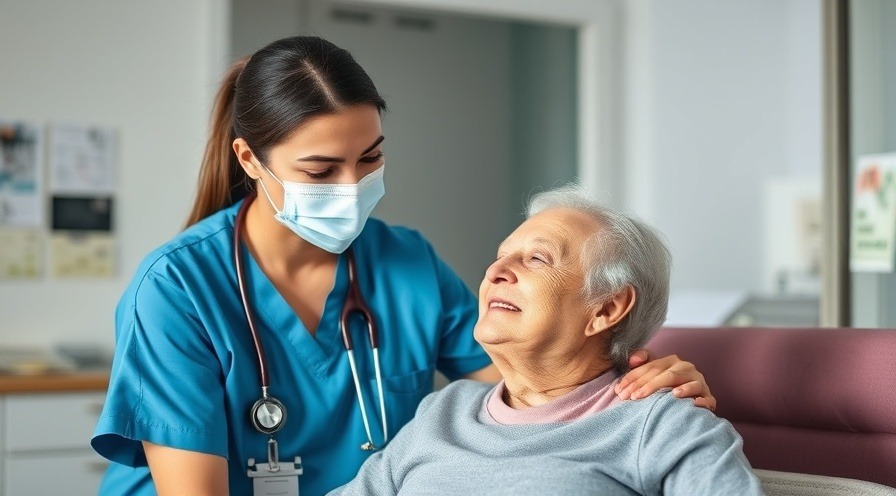 Healthcare employee assisting a patient in a compassionate setting.