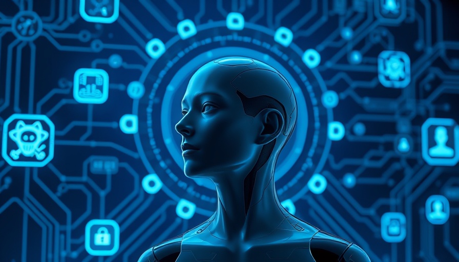 Futuristic AI tech interface with digital icons, Google's AI Mode