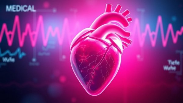 Digital human heart and ECG in vibrant pink and blue medical illustration