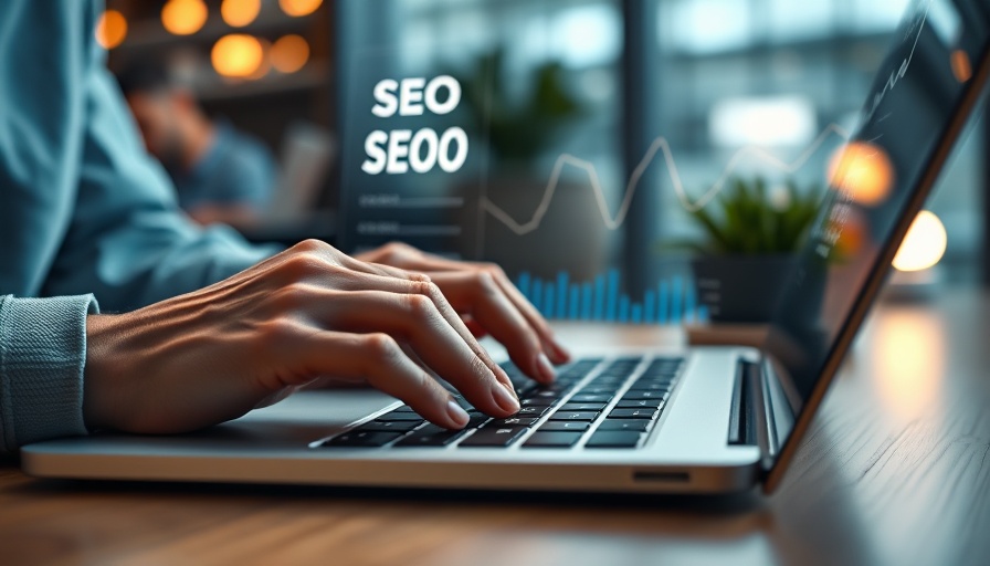 Hands typing with SEO analytics interface, boosting Google Rankings.