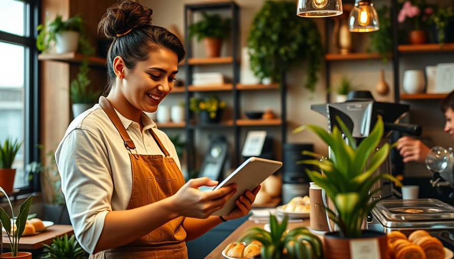 Barista in cafe using tablet for restaurant SEO strategy.