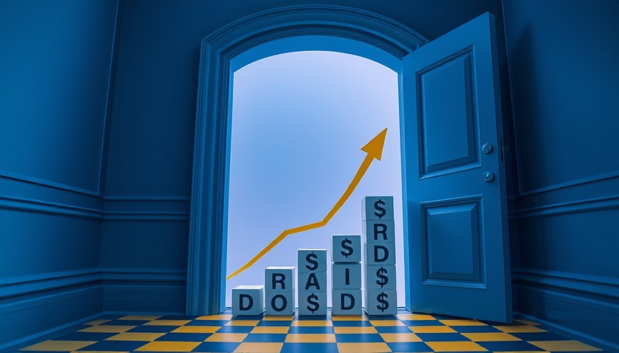 Brand performance growth chart with symbols in blue and yellow context.