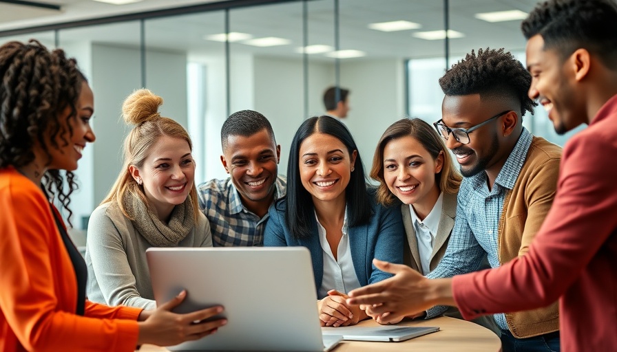 Diverse team discussing SEO strategies in a modern office setting.