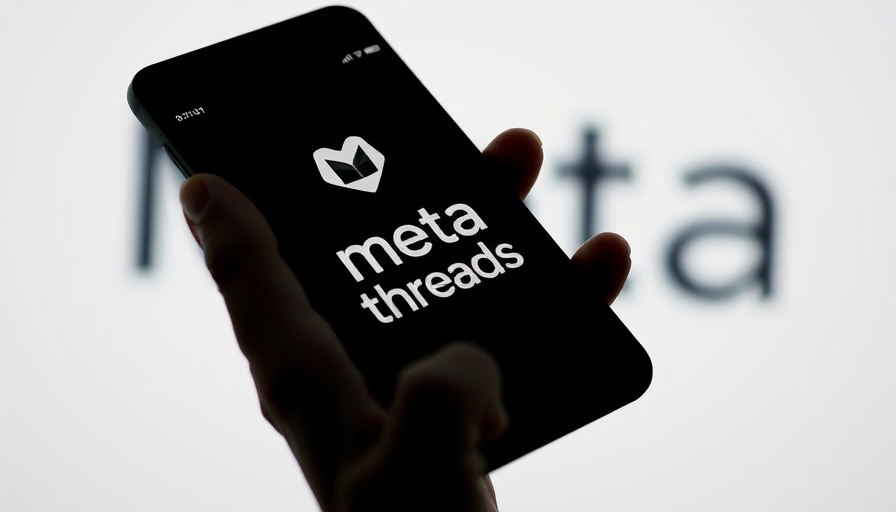 Silhouetted hand holding smartphone with Meta Threads Ads display.