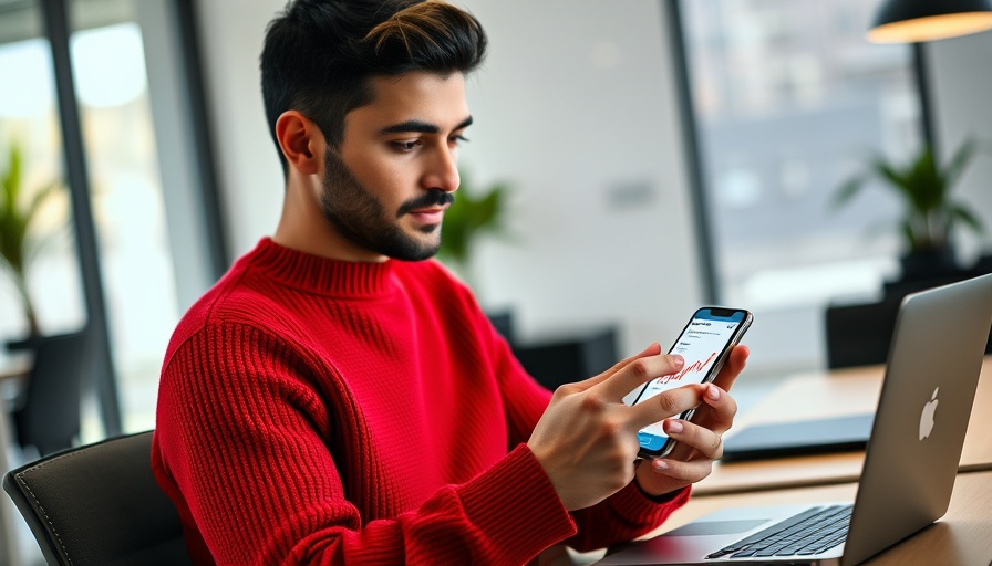 Person using smartphone with smart bidding ads and analytics interface.