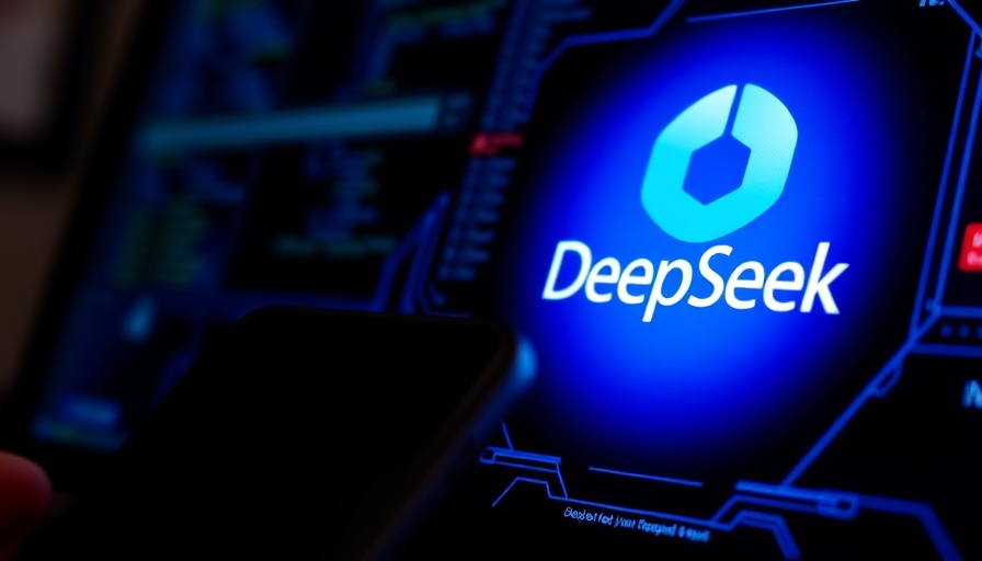 DeepSeek logo on devices with blue gradient background