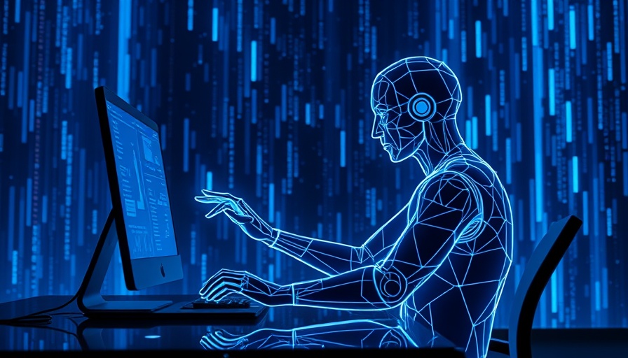 Wireframe digital human interacting with computer, cybersecurity concept