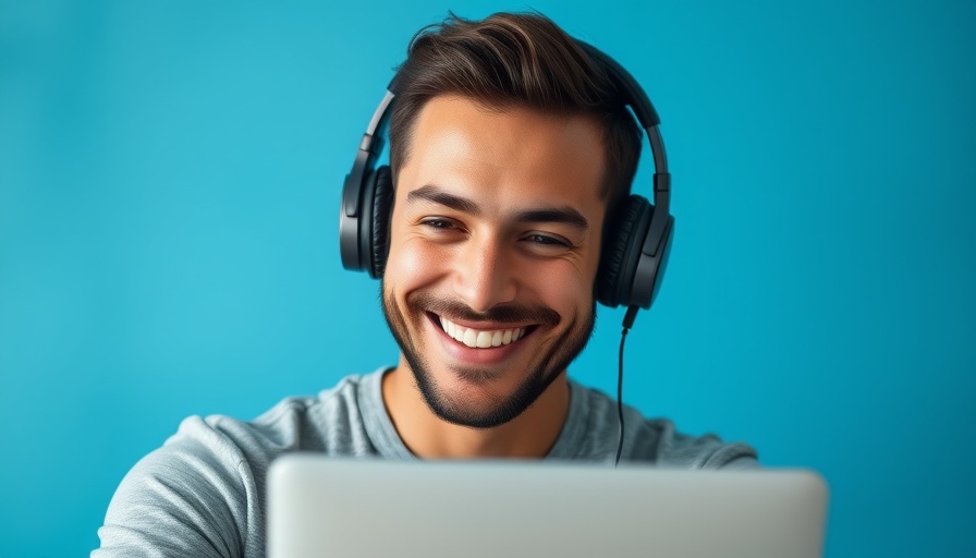 Man with headphones smiling at screen, AI revolutionizing job hunting process