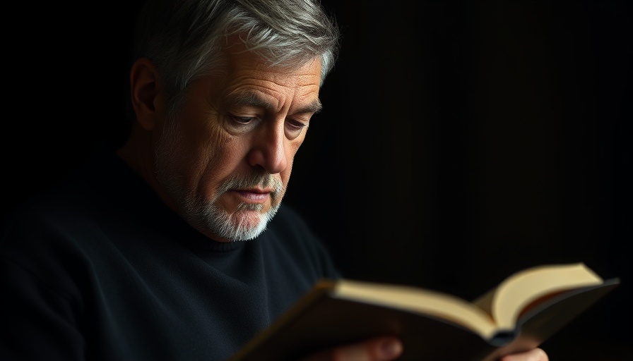 Engaged middle-aged man concentrating on text, discussing GLP-1s and longevity.