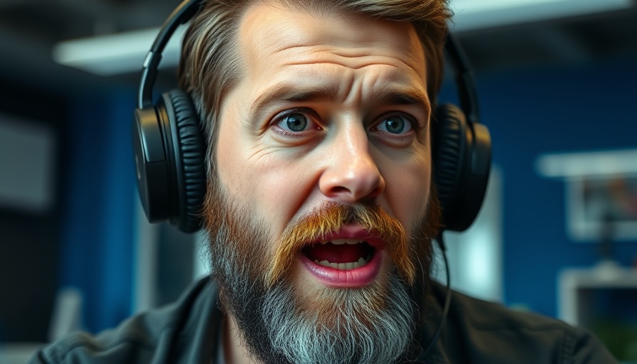 Man with headphones discussing regulating AI use in teenagers, intense expression.