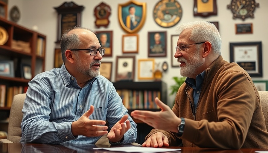 AI in Employee Training concept with two men in a virtual meeting.