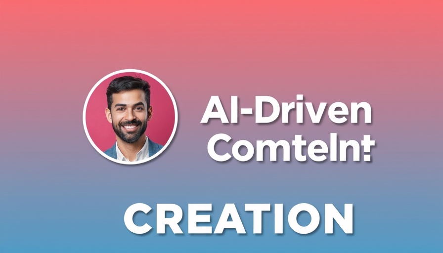 AI-driven content creation banner with bold text and blue background.