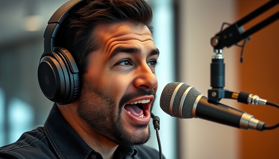 Confident man discussing AI rights battles in a podcast setting.