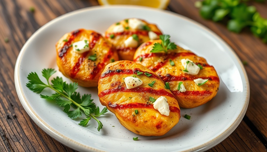 Greek chicken bites with herbs and lemon on wooden plate