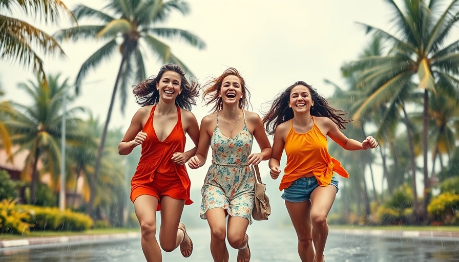 Joyful friends running in vibrant rain, choose the better story.