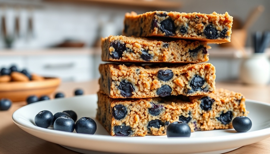 Delicious blueberry quinoa bars on a white plate.