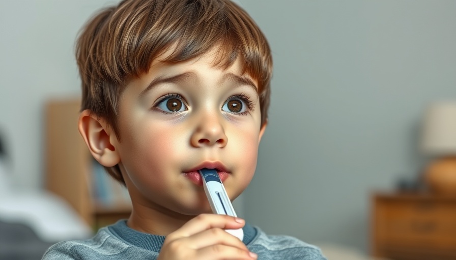 Young boy contemplating with a thermometer, discussing measles vaccine risks.