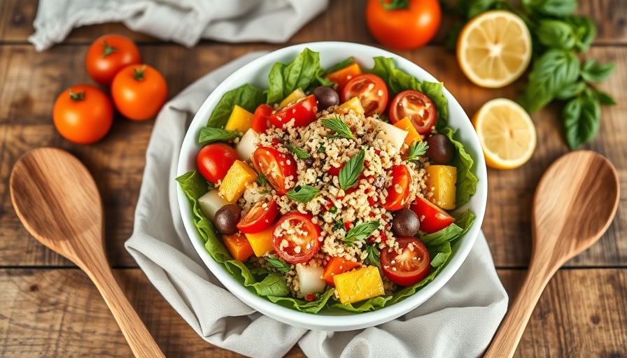 Fresh Mediterranean salad with vegetables and quinoa in a bowl.