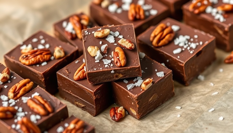 Delicious healthy chocolate fudge squares with pecans.