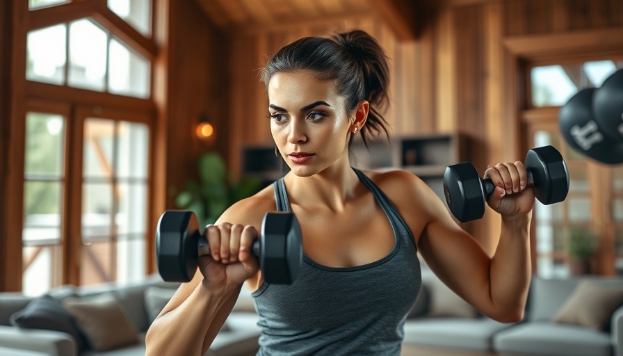 Woman exercising in cozy room for 20-minute Upper Body Sculpt.