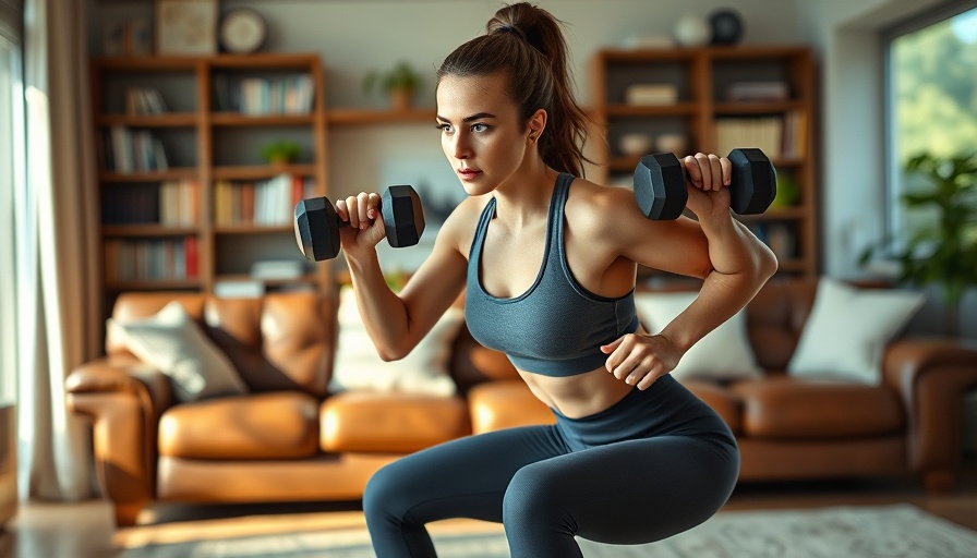 Athletic woman demonstrating posterior chain power with a split squat in living room.